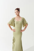 DANCE QUEEN 1169-2 Jade Green Pleated Ruffle Sleeveless Ballroom Dancewear Leotard