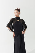 DANCE QUEEN 1171 Black Metal Clasp Mesh Short Sleeve Ballroom Leotard
