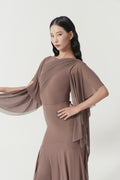 DANCE QUEEN 1173-3 Coffee Pleats Mesh Big Floats Ballroom Practice Dancing Leotard