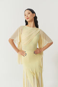 DANCE QUEEN 1173-5 Yellow Pleats Mesh Big Floats Sleeves Ballroom Practice Leotard