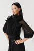 DANCE QUEEN 1176 Black 3D Flower Collar Lace Puff Sleeves Ballroom Practice Dancing Leotard