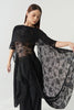DANCE QUEEN 1219-2 Black Floral Lace Cape Overlay Boat Neck Sheer Lace Draped Flowy Sleeve Ballroom Practice Top Women Wear Dance Bodysuit Leotard