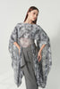 DANCE QUEEN 1219 Grey Abstract Printed Sheer Mesh Draped Cape Flowy Sleeve Women Wear Dance Bodysuit Leotard