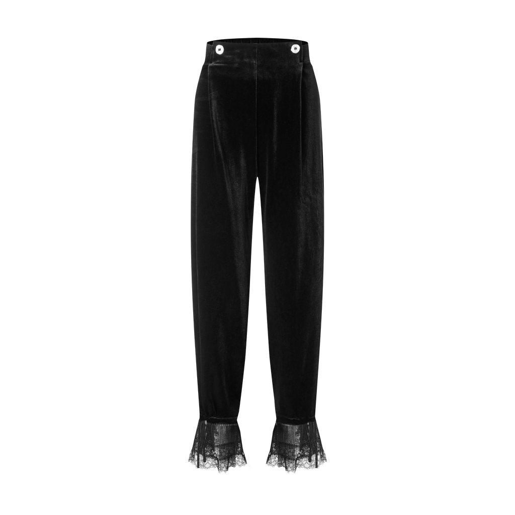 DANCE QUEEN 266-21 Black Ankle Strap Velvet Ballroom Practice Dancing Lace Trouser