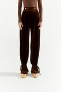 DANCE QUEEN 266-22 Brown Velvet Ankle Strap Ballroom Practice Dance Sport Trouser