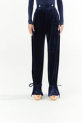 DANCE QUEEN 266-24 Navy Blue Velvet Ankle Strap Ballroom Practice Dance Sport Trouser