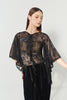 DANCE QUEEN 570-4 Black Lace V-Neck Flared Batwing Sleeve Ballroom Dance Top Women Practice Leotard