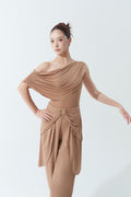 DANCE QUEEN 722-13 Smoke Tan Off Shoulder Float Ballroom Dance Wear Leotard