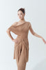 DANCE QUEEN 722-13 Smoke Tan Off Shoulder Float Ballroom Dance Wear Leotard