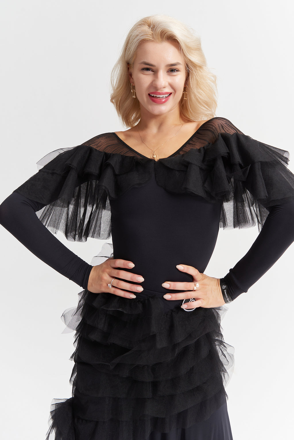 DANCE QUEEN 863-2 Black Limited Lace V Neck Ballroom Practice Dance Sport Leotard