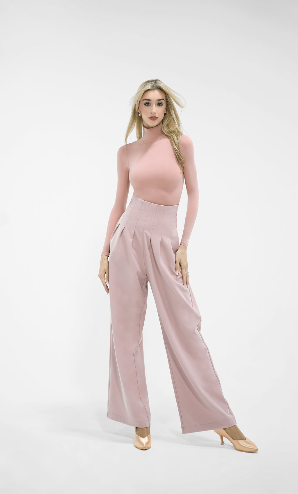 DANCE QUEEN 851-2 Blush High Waist Wide Leg Woman Trouser