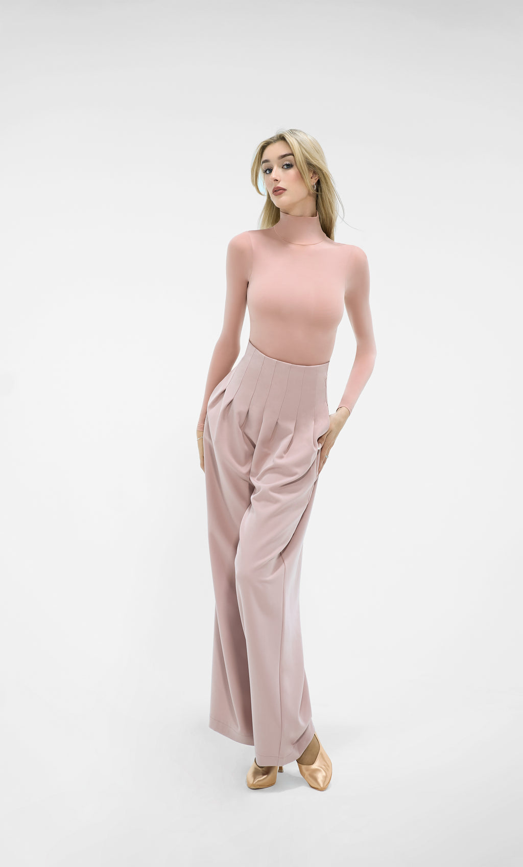 DANCE QUEEN 851-2 Blush High Waist Wide Leg Woman Trouser