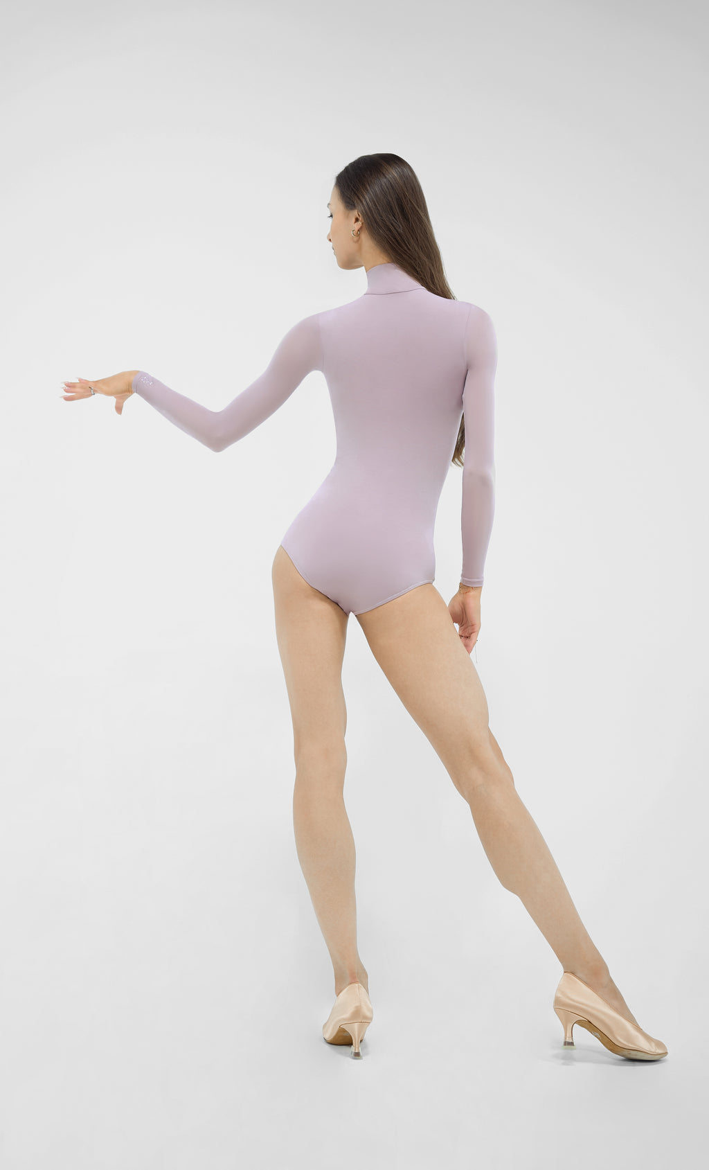 DANCE QUEEN 850-5 High Neck Light Lavender Tight Nude Long Sleeve Woman Leotard