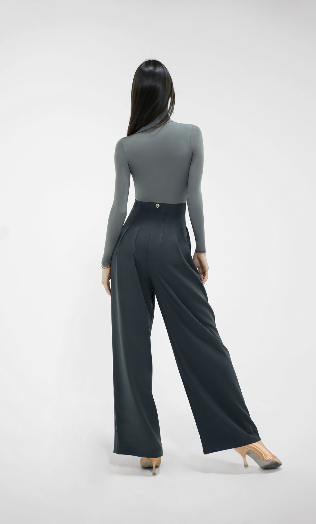 DANCE QUEEN 851-5 High Waist Dark Gray Wide Leg Woman Trouser