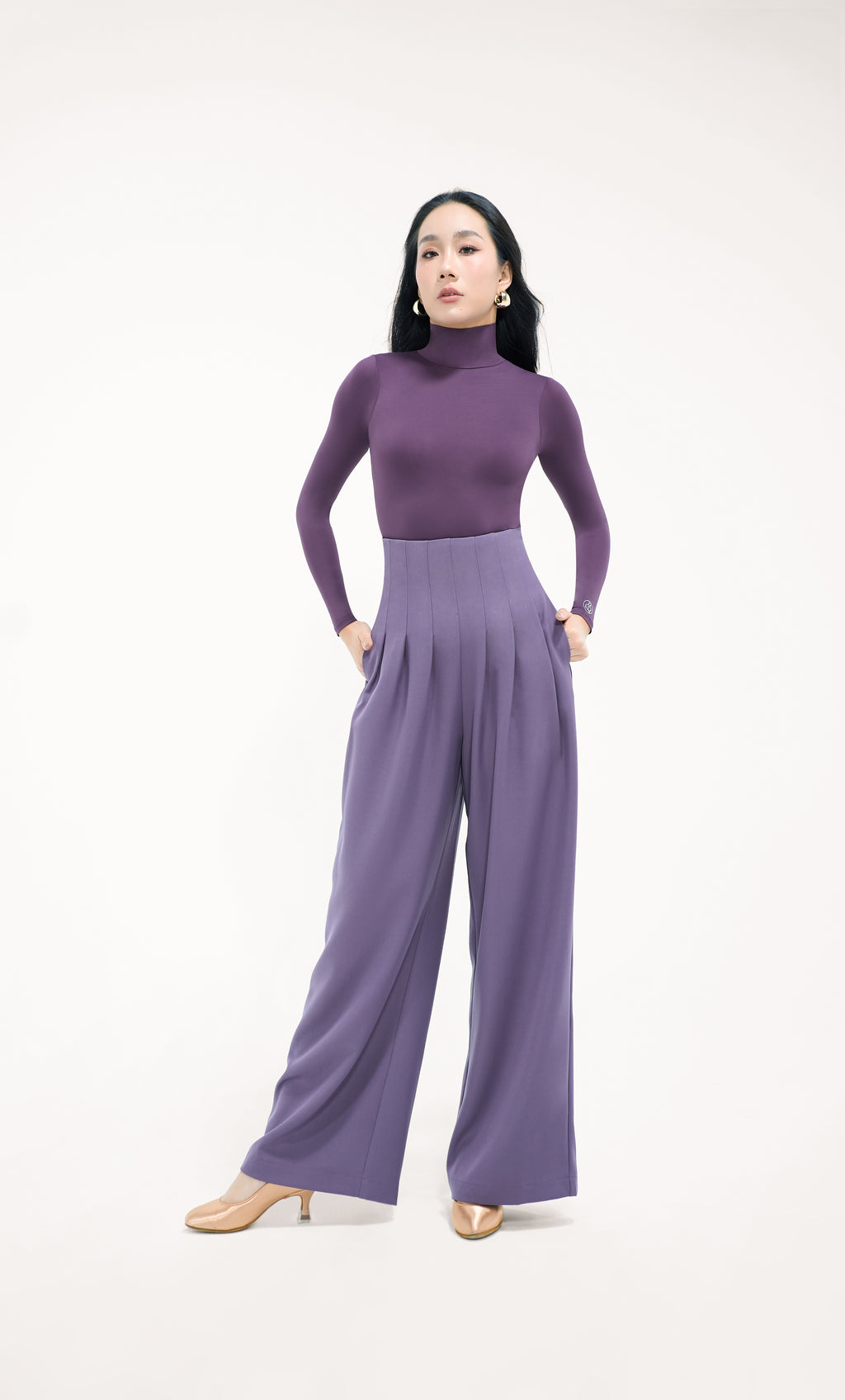 DANCE QUEEN 851-3 Solar Purple High Waist Wide Leg Woman Trouser