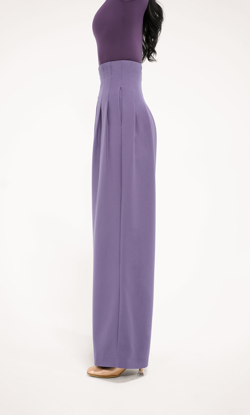 DANCE QUEEN 851-3 Solar Purple High Waist Wide Leg Woman Trouser