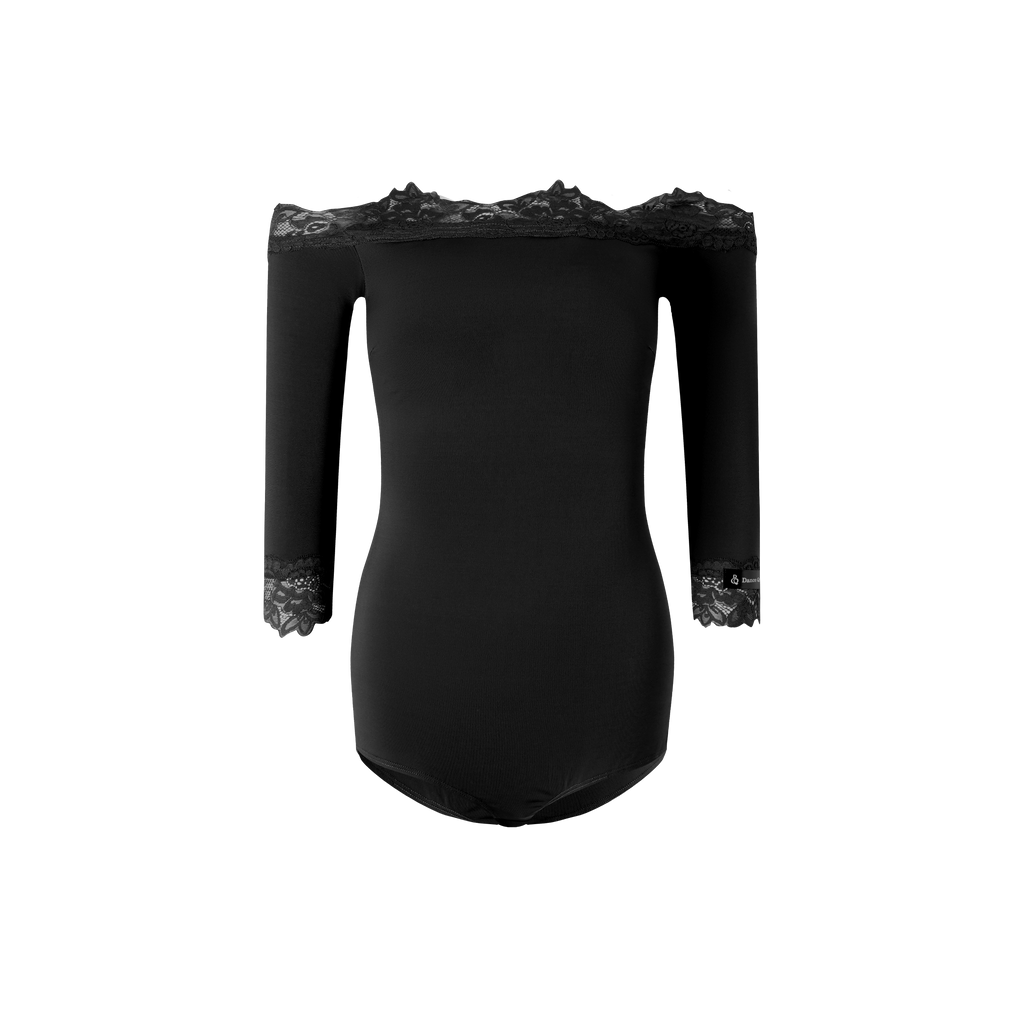 DANCE QUEEN 893-2 Black Lace Off Shoulder Ballroom Practice Dance Sport Leotard