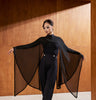 DANCE QUEEN 898-2 Black Big Float Long Mesh Sleeve Dancing Ballroom Leotard