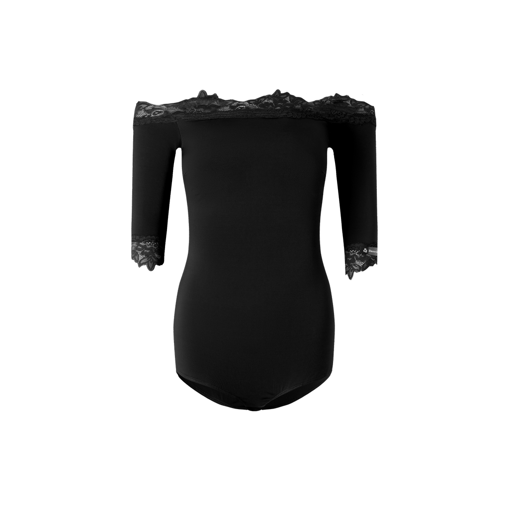 DANCE QUEEN 943-12 Black Lace Off Shoulder Ballroom Practice Dance Sport Leotard