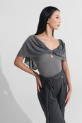 DANCE QUEEN 954-3 Gray Pleated Hollow Dancing Ballroom Leotard