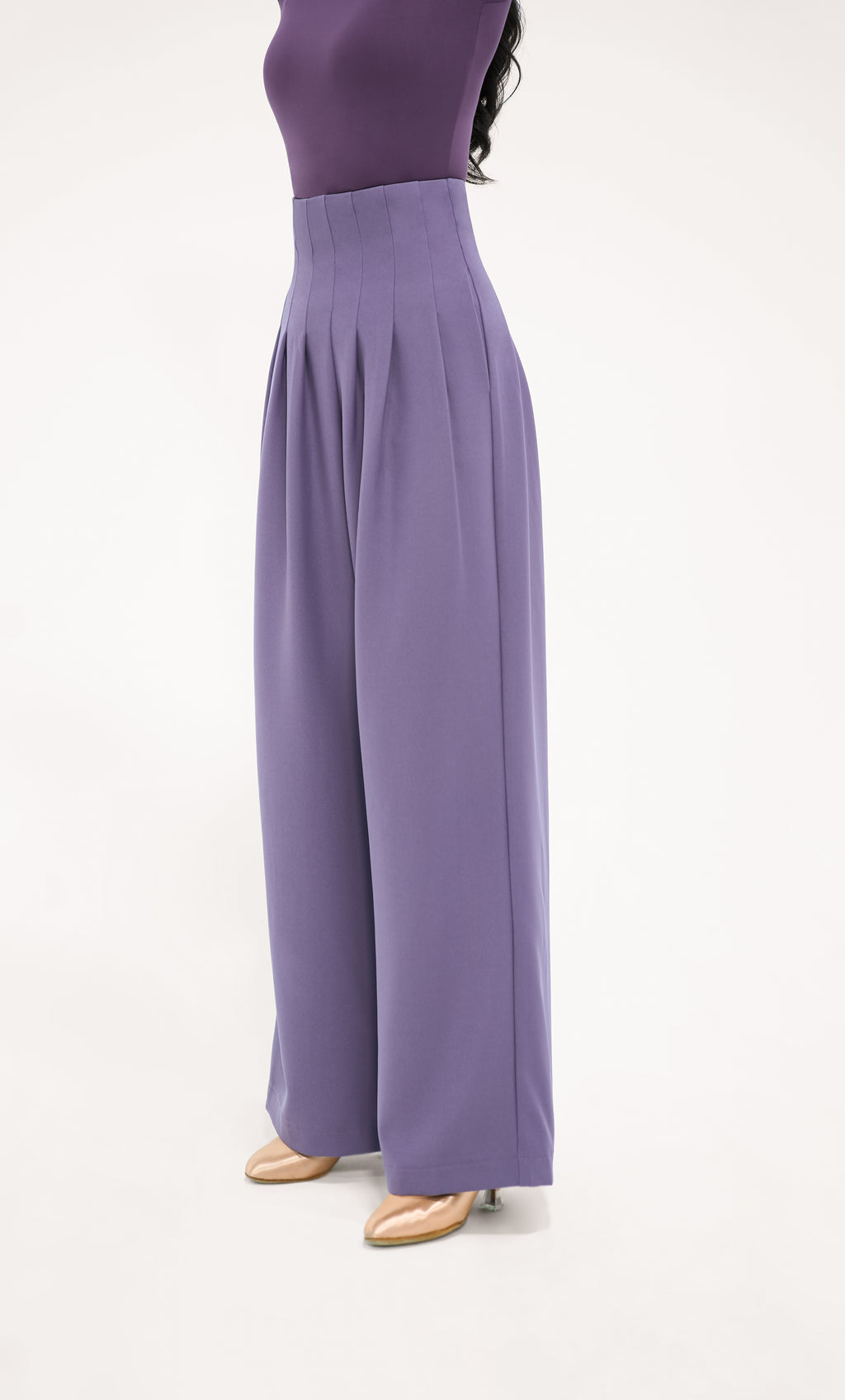 DANCE QUEEN 851-3 Solar Purple High Waist Wide Leg Woman Trouser