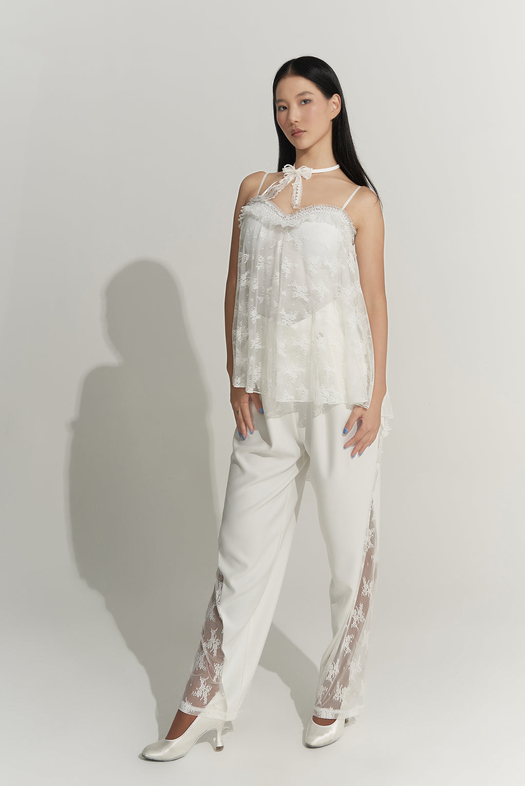 DANCE QUEEN 788-2 White Side lace Comfortable Ballroom Practice Trouser
