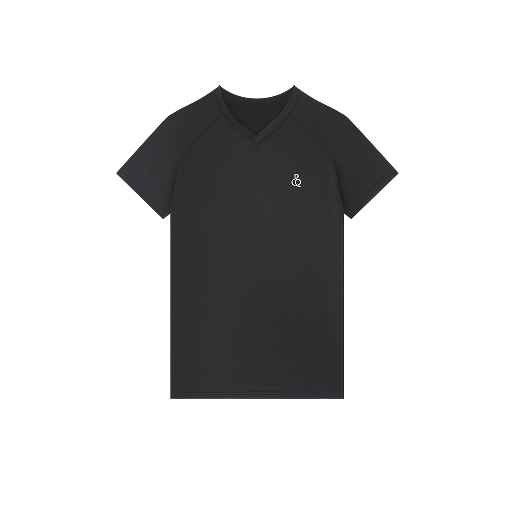 DANCE QUEEN M118 Classic Black V Neck Short-sleeved Shirt