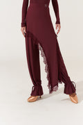 DANCE QUEEN 1023-2 Wine-Stained Red Lace Ankle Strape Ballroom Practice Dance Sport Trouser