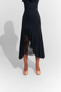 DANCE QUEEN 789 Black Lace Splicing Design Ballroom Skirt