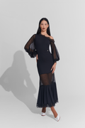 DANCE QUEEN 894 Lace Sleeve Haute Couture Black Practice Show Dress