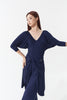 DQ1142-5 Navy Leotard – Crystal logo, V-neck pleats, puffed sleeves.Exclusive Edition
