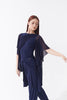 DQ1173-2 Navy Leotard – Crystal logo, front pleats, mesh open back, butterfly sleeves. Exclusive Edition.
