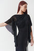 DQ1173 Black Leotard – Crystal logo, front pleats, mesh inset back, and butterfly sleeves. Exclusive Edition.