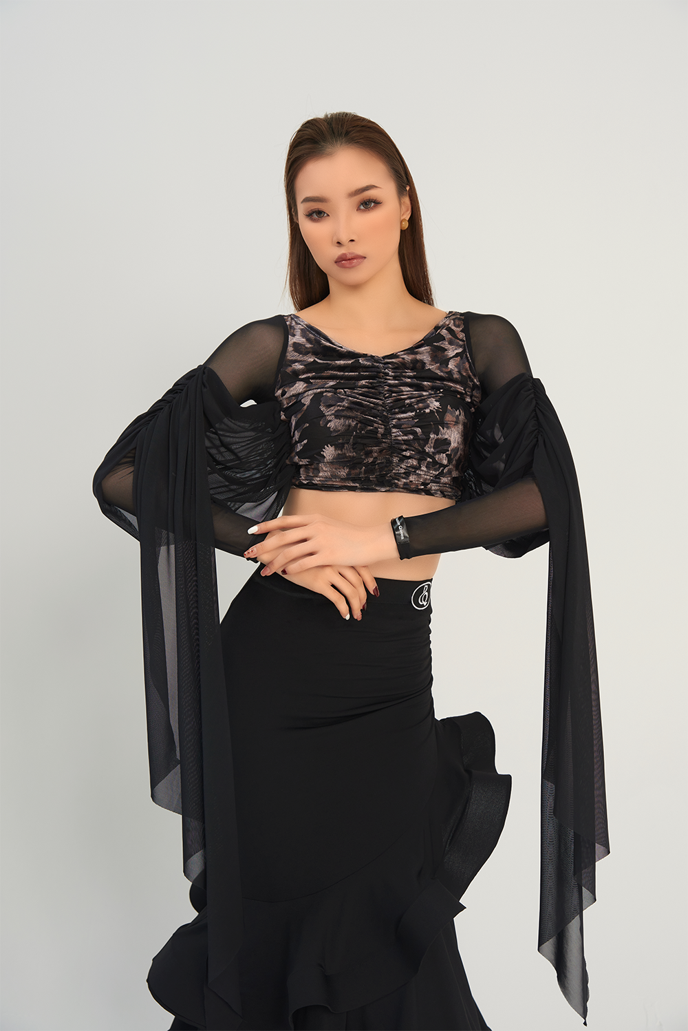 DANCE QUEEN 672-2 Ruffle long sleeve top