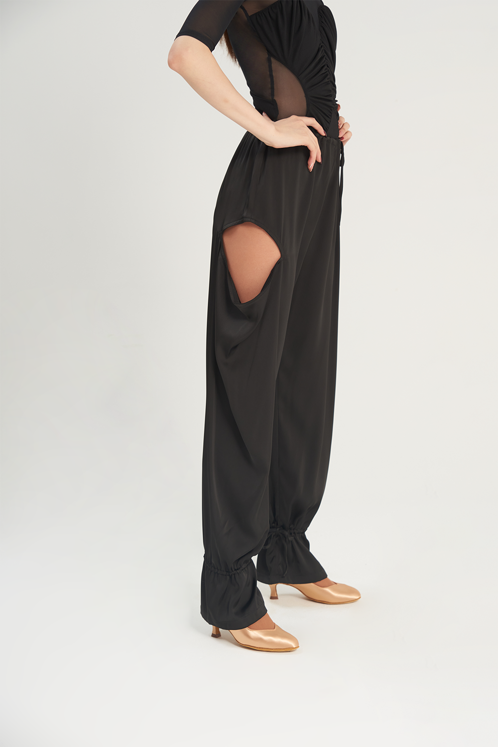 DANCE QUEEN W18 Drawstring Ankle Strap Peek Trousers