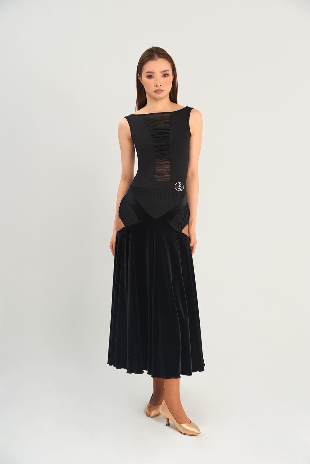 DANCE QUEEN 655 Side slit hollow black skirt