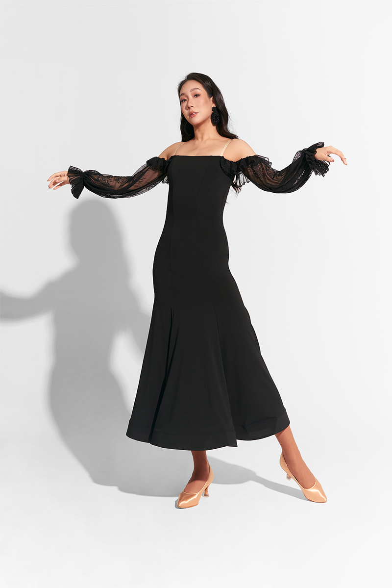 DANCE QUEEN 750-2 Black Lace Lantern Sleeve Custom Dress