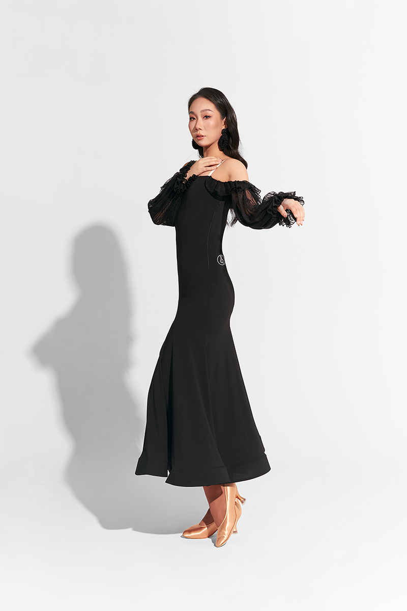 DANCE QUEEN 750-2 Black Lace Lantern Sleeve Custom Dress