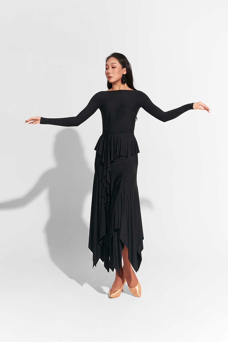 DANCE QUEEN 787 Black Super Soft Long Sleeve Custom Dress