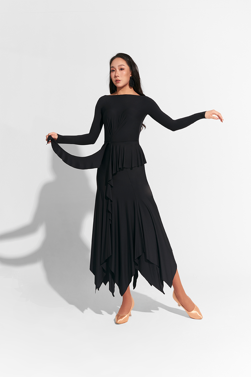 DANCE QUEEN 787 Black Super Soft Long Sleeve Custom Dress