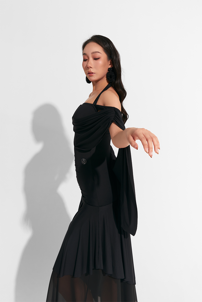 DANCE QUEEN 756 Black Off Shoulder Custom Dress