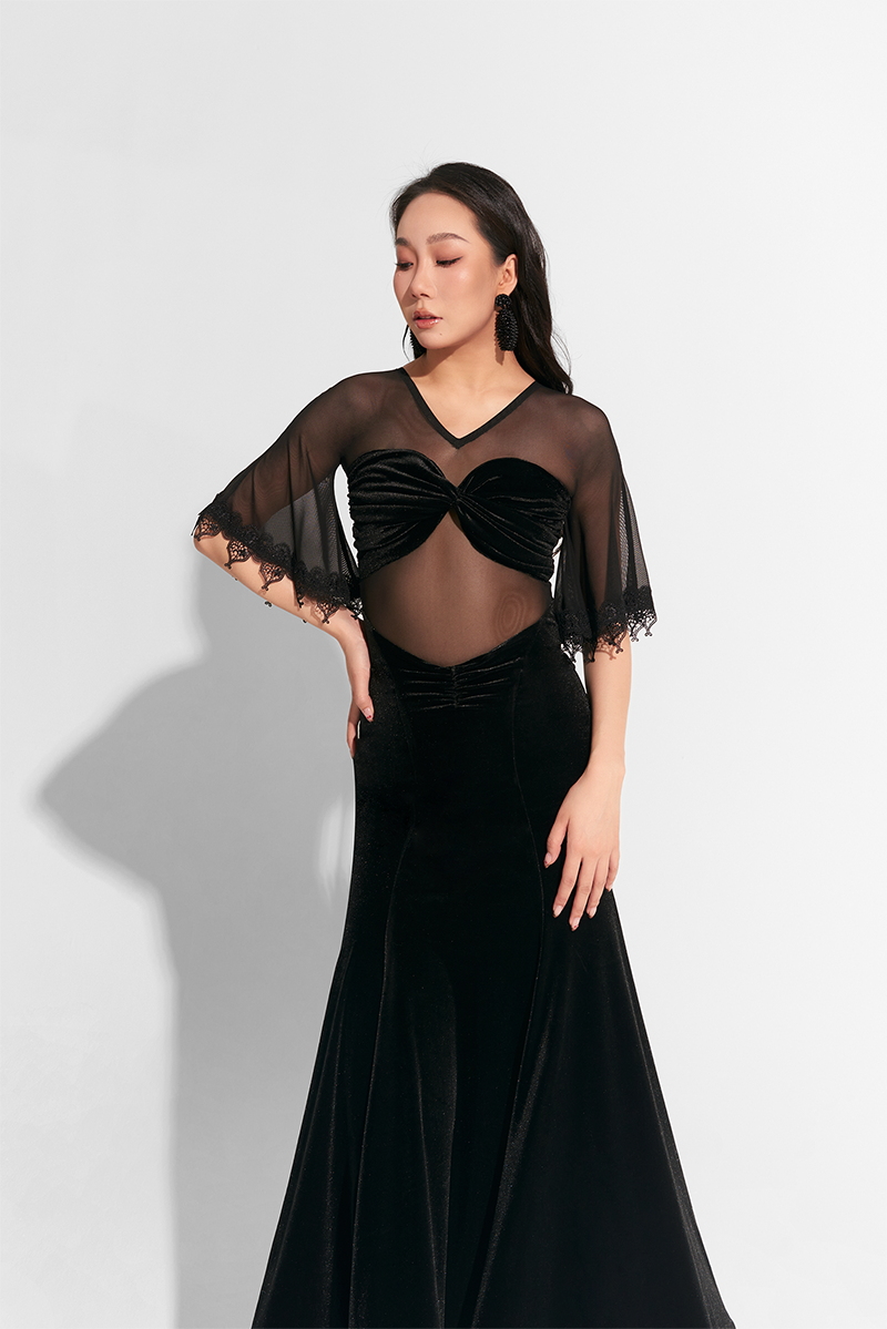 DANCE QUEEN 781 Black Lace Velvet Custom Dress