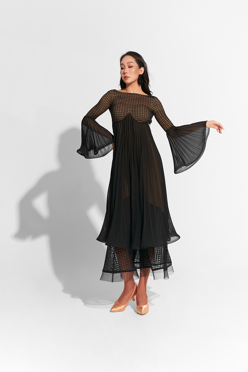 DANCE QUEEN 802 Black Lace Pleated Custom Dress