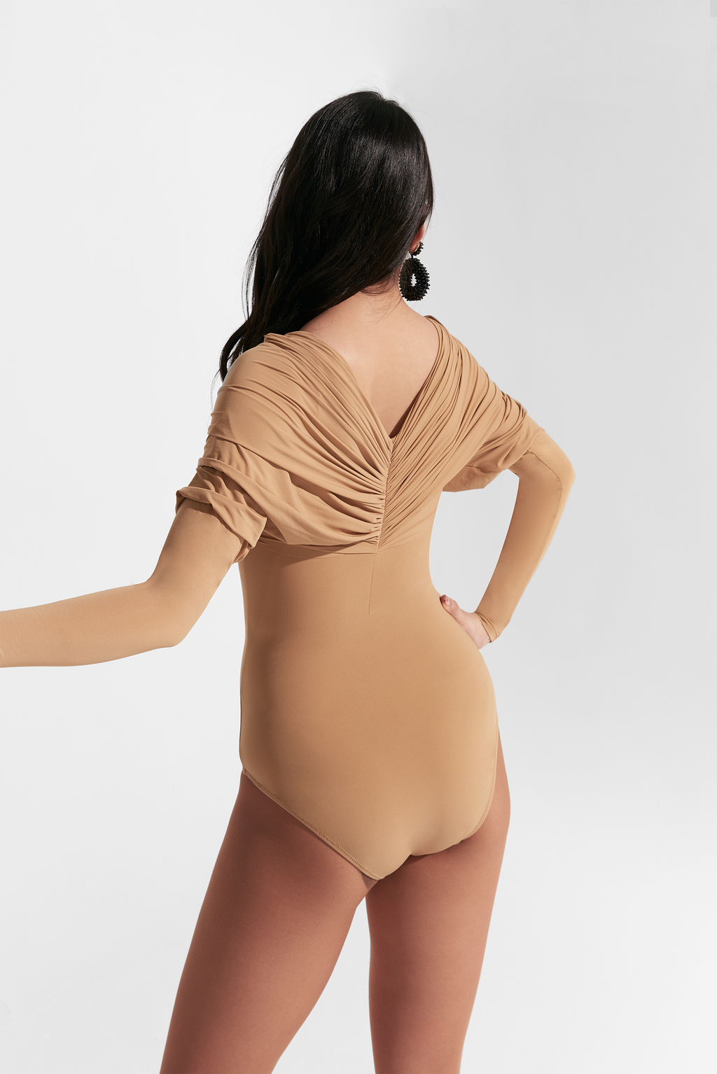 DANCE QUEEN 811-2 Pleated V-neck Long Sleeve Leotard