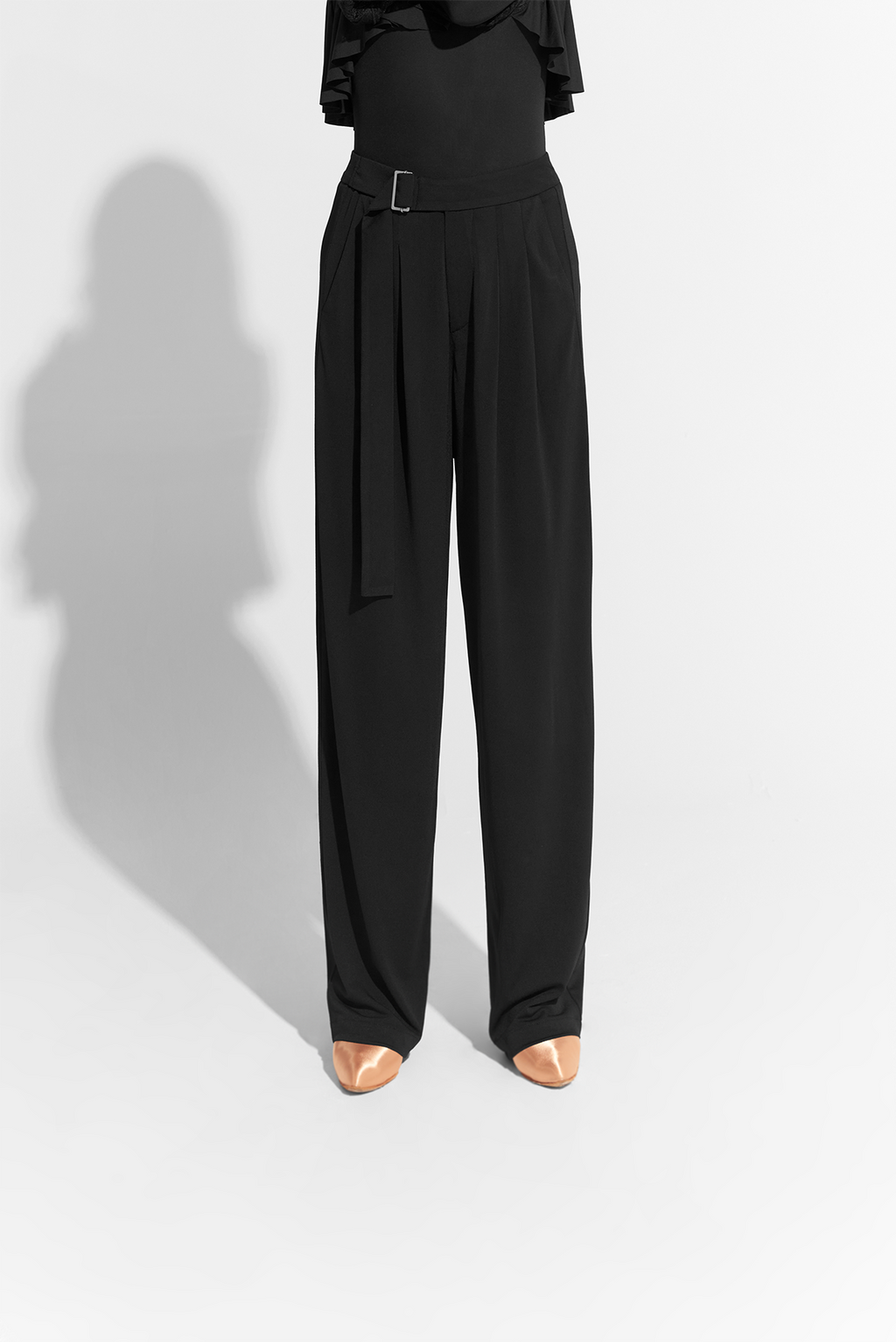 DANCE QUEEN 426-3 Upgraded Fabric Classic Black Drape Slim Tapered Trousers