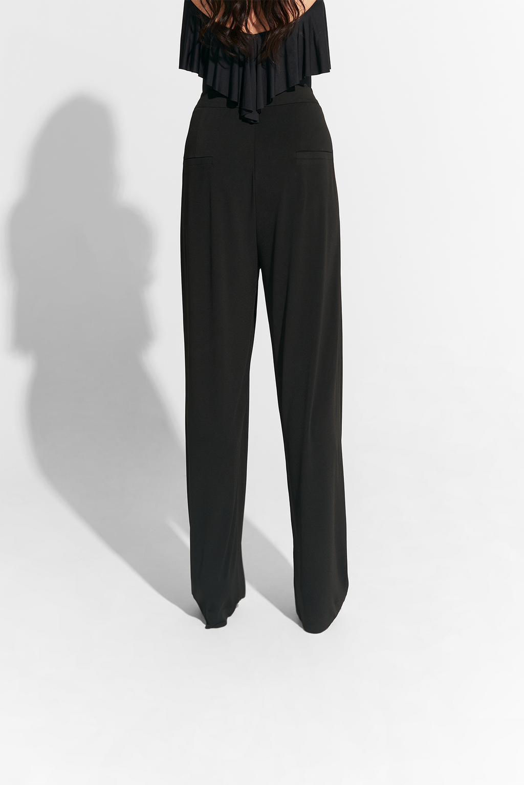 DANCE QUEEN 426-3 Upgraded Fabric Classic Black Drape Slim Tapered Trousers