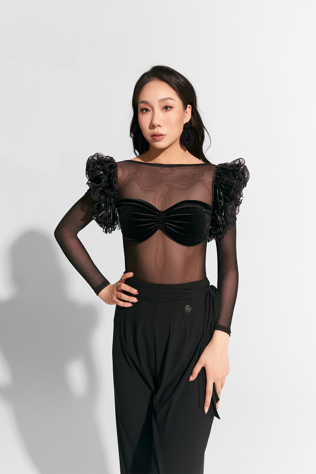 DANCE QUEEN 803 Pleated Limited Lace Long Sleeves Leotard