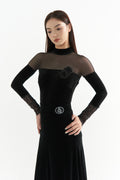DANCE QUEEN 1065 Black High Neck Velvet Ballroom Practice Dance Sport Leotard