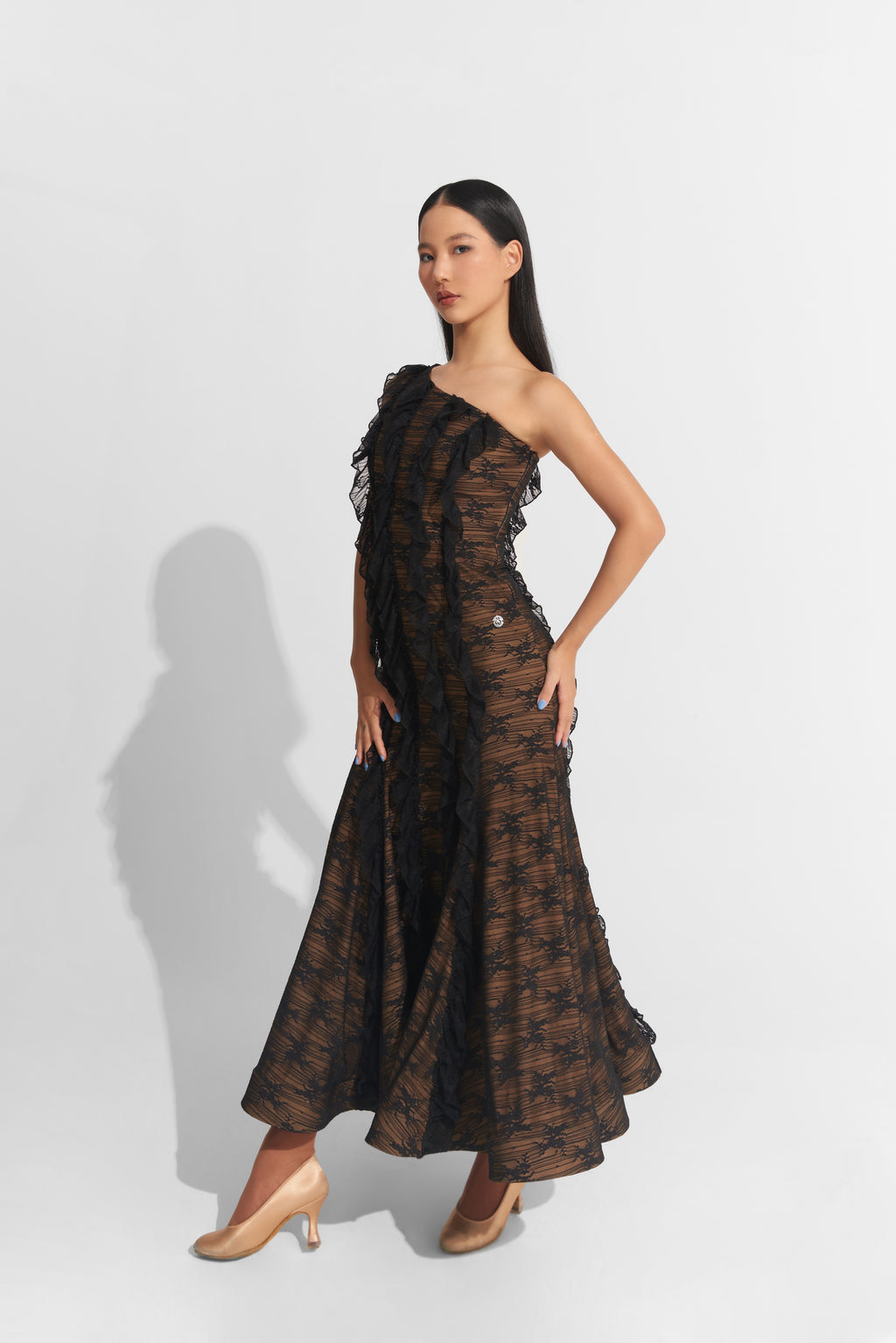 DANCE QUEEN 1013 Black Off Shoulder Lace Haute Couture Classic Dress