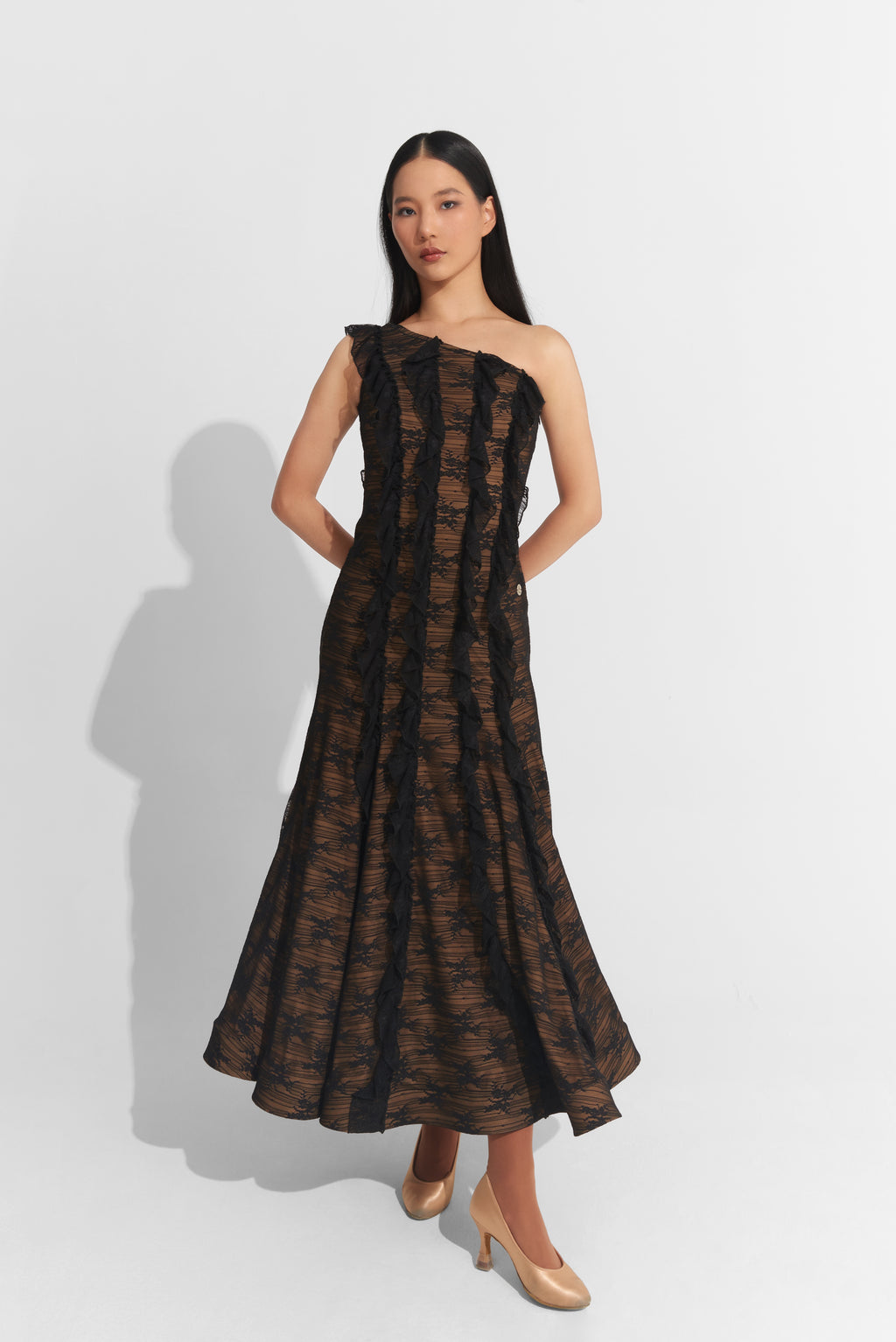DANCE QUEEN 1013 Black Off Shoulder Lace Haute Couture Classic Dress